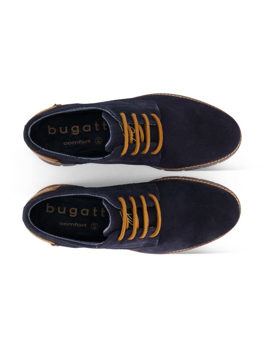 Bugatti herenschoen donkerblauw suede bruine veters