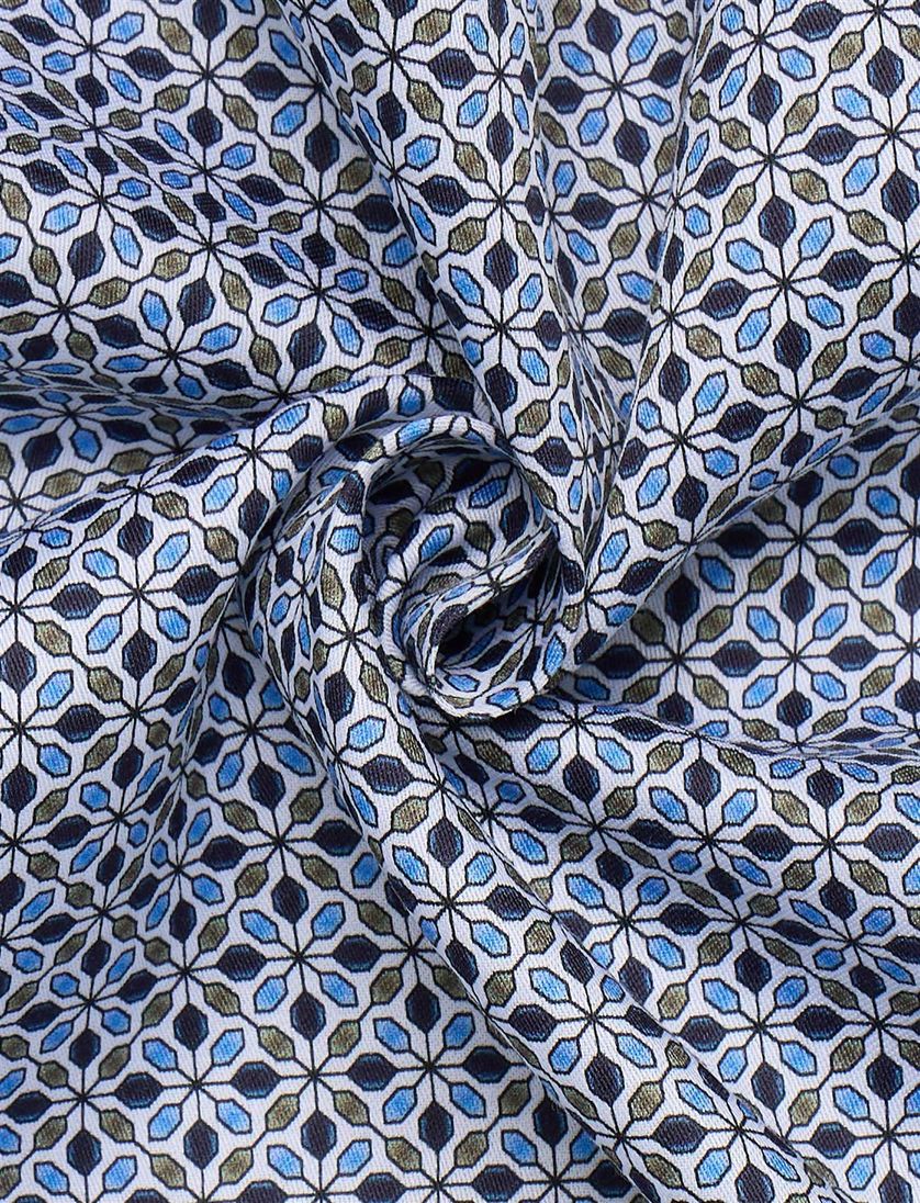 Eterna overhemd blauw geprint normale fit katoen