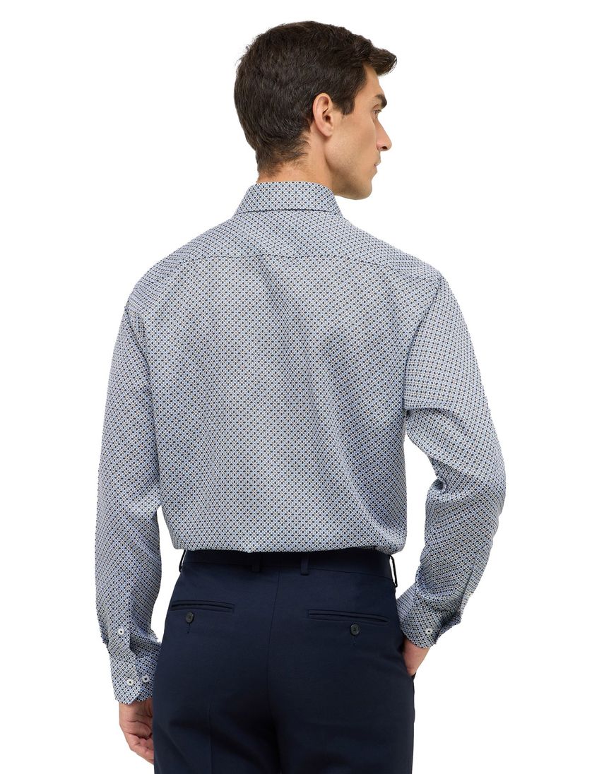 Eterna overhemd blauw geprint normale fit katoen