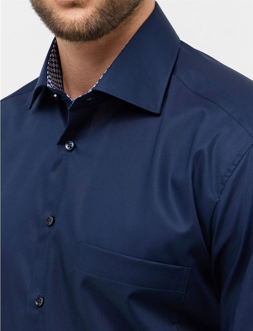 Eterna overhemd donkerblauw mouwlengte 7 effen katoen
