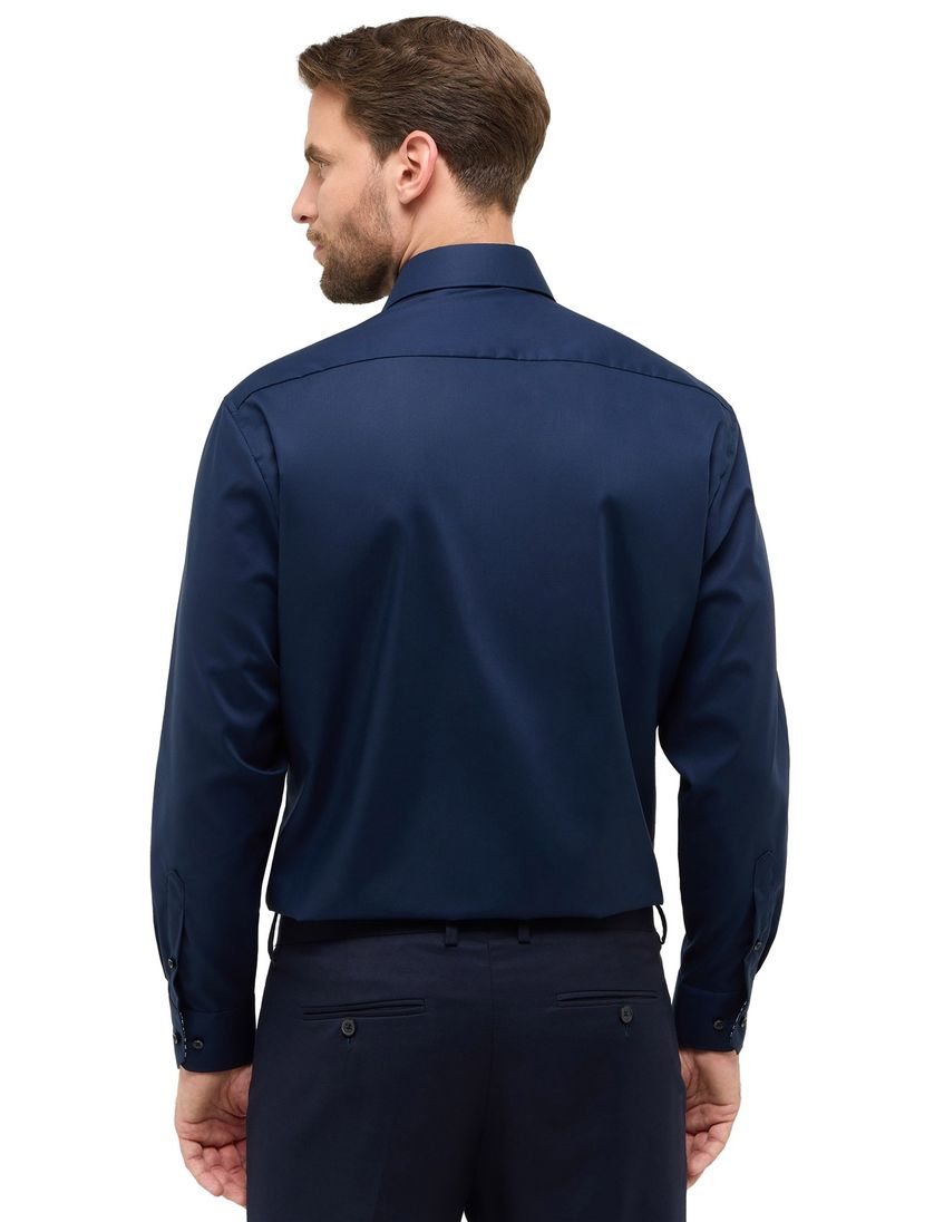 Eterna overhemd donkerblauw mouwlengte 7 effen katoen