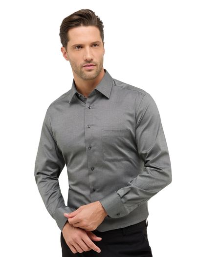 Eterna Eterna overhemd geprint grijs katoen normale fit