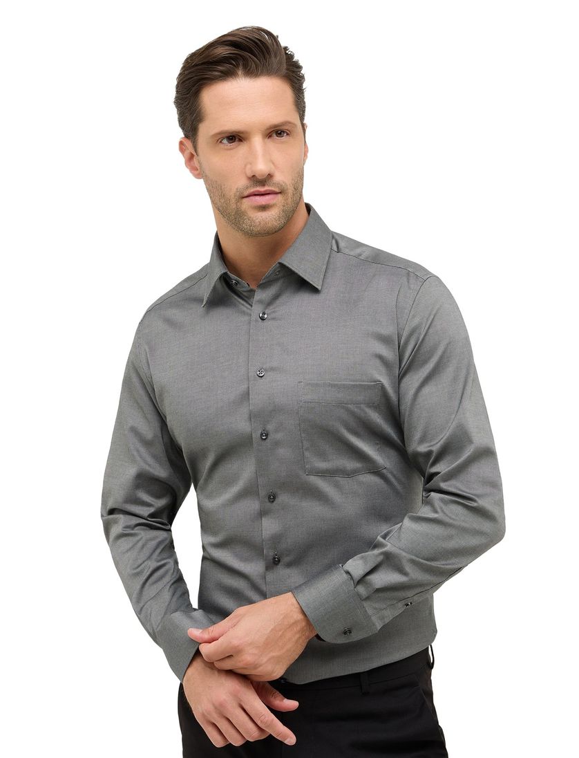 Eterna overhemd print grijs katoen normale fit