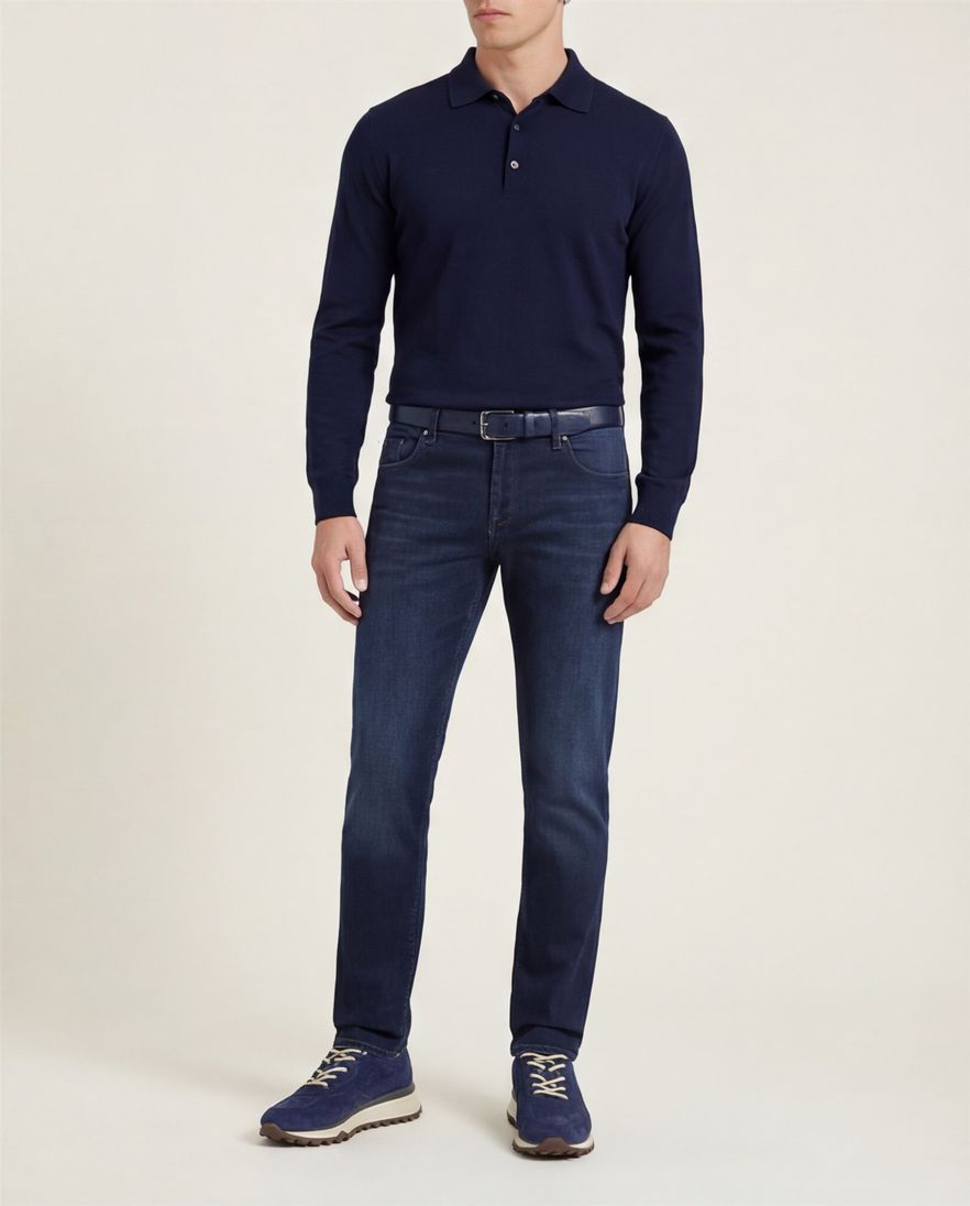 Alberto slim fit broek 5-pocket blauw