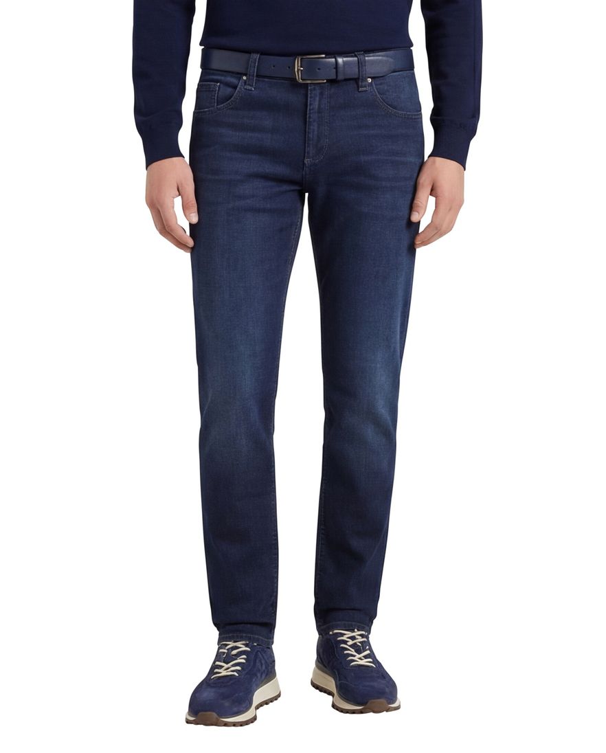 Alberto slim fit broek 5-pocket blauw