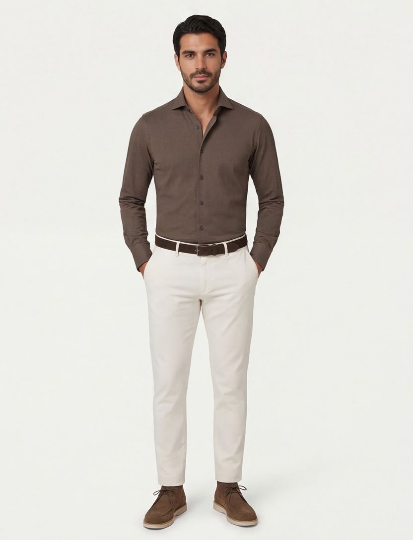Business overhemd Xacus Active shirt bruin slim fit