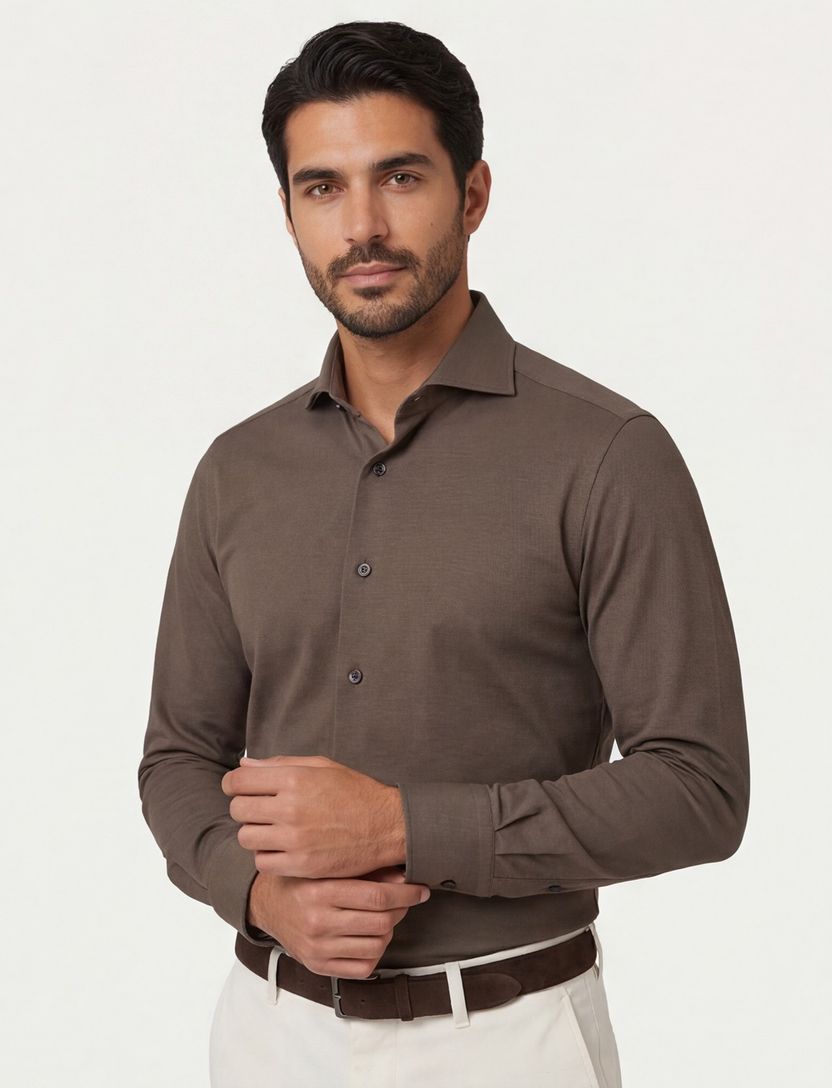 Business overhemd Xacus Active shirt bruin slim fit