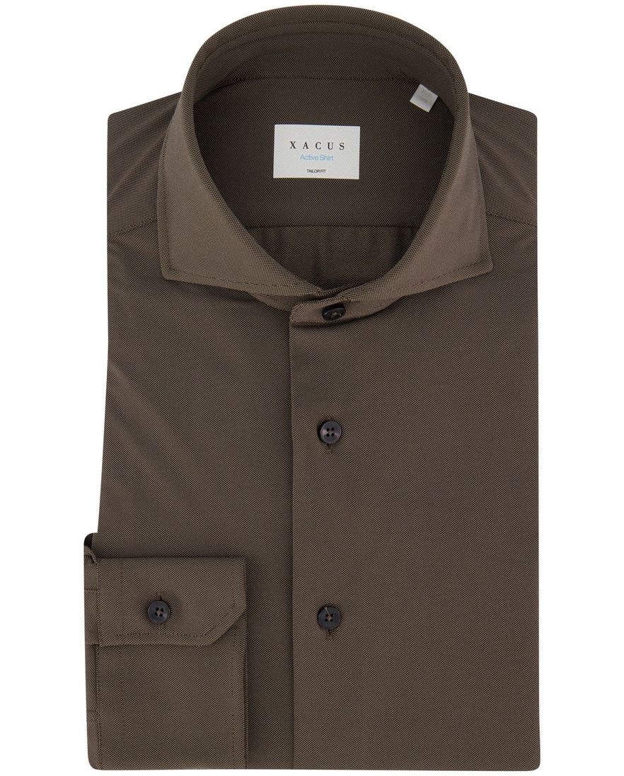 Xacus Active shirt business overhemd bruin effen