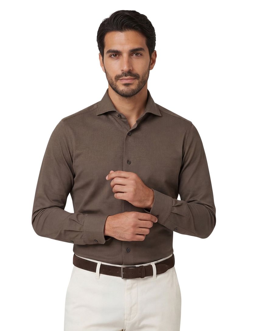Business overhemd Xacus Active shirt bruin slim fit
