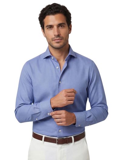 Xacus Xacus overhemd blauw tailored fit polyamide cutaway boord
