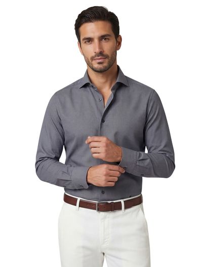 Xacus Xacus overhemd grijs tailored fit polyamide stretch