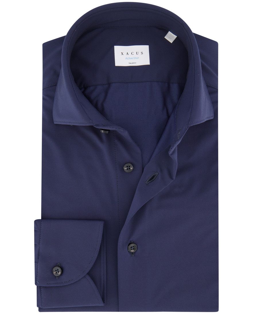 Xacus overhemd donkerblauw tailored fit effen active shirt