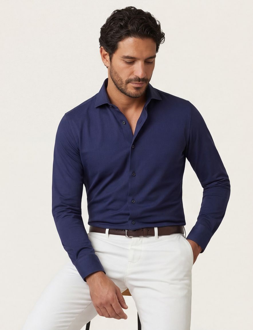 Xacus overhemd donkerblauw tailored fit effen