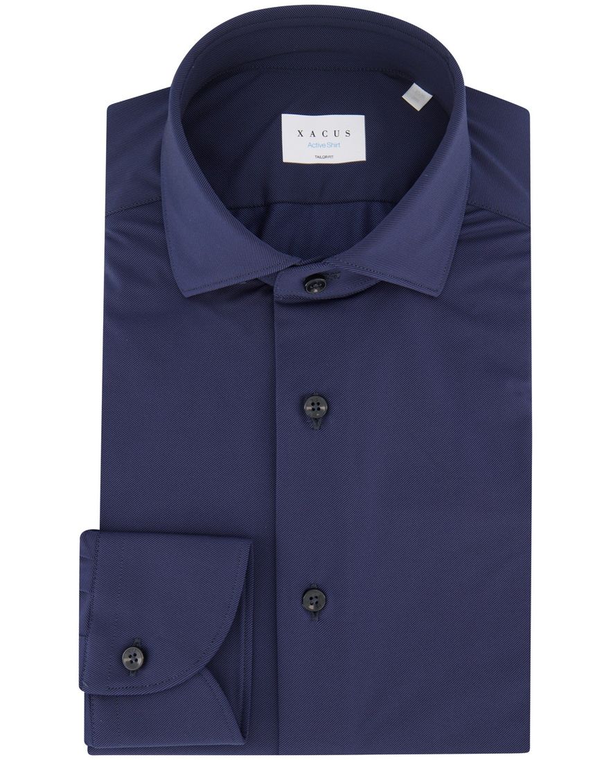 Xacus overhemd donkerblauw tailored fit effen active shirt