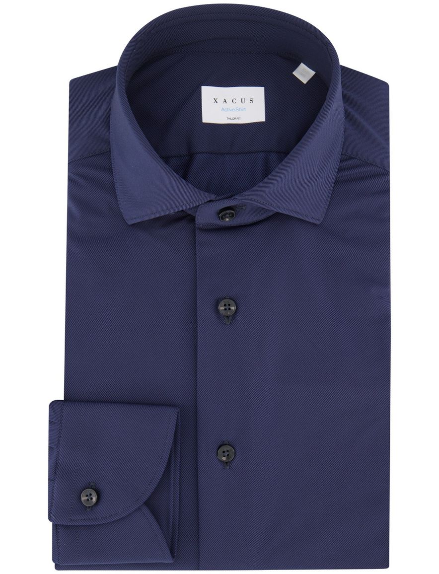 Xacus overhemd donkerblauw tailored fit effen