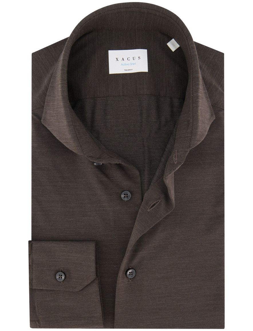 Xacus tailored fit overhemd bruin