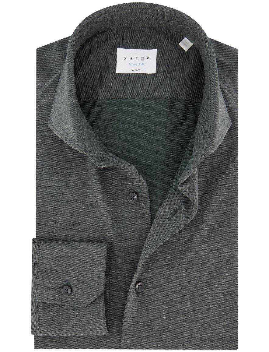 Xacus tailored fit overhemd donkergroen