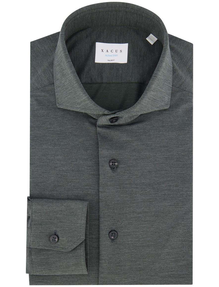 Xacus tailored fit overhemd donkergroen