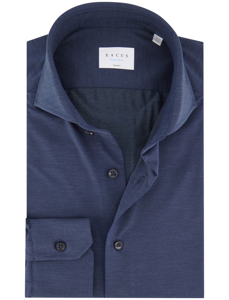Xacus tailored fit overhemd donkerblauw