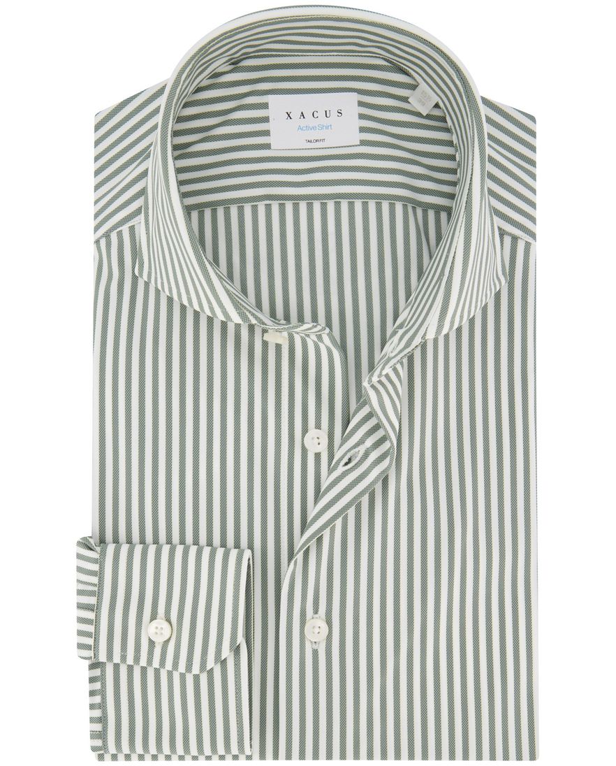 Xacus tailored fit overhemd groen gestreept