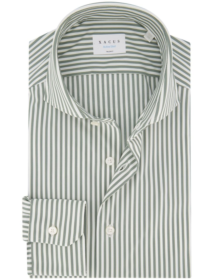 Xacus tailored fit overhemd groen gestreept
