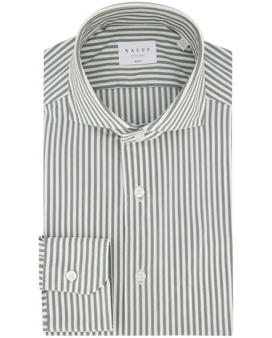 Xacus tailored fit overhemd groen gestreept