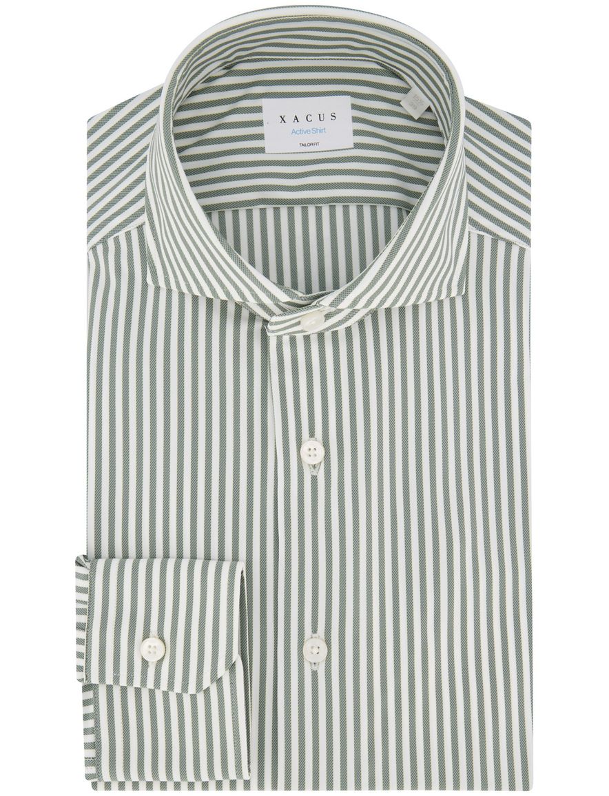 Xacus tailored fit overhemd groen gestreept