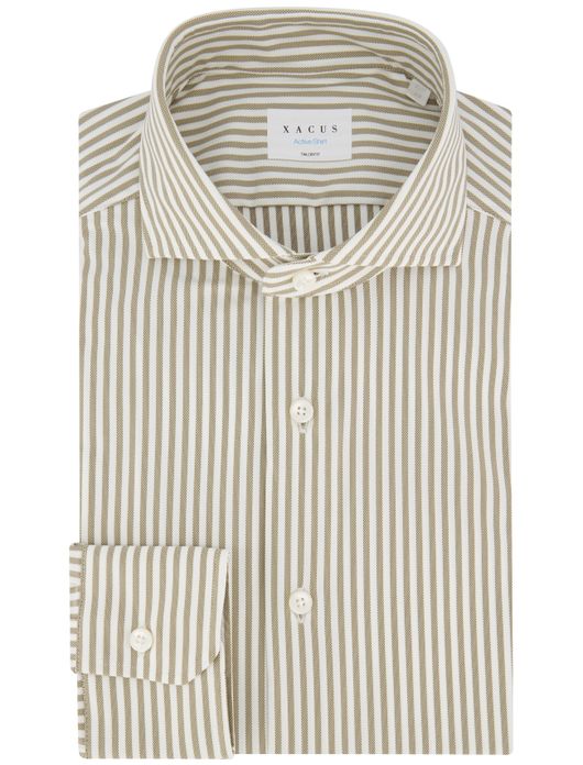 Xacus tailored fit overhemd bruin gestreept