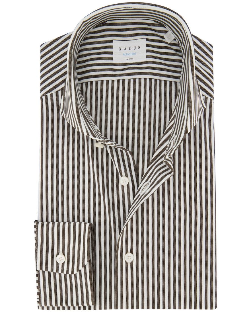 Xacus Active shirt business overhemd bruin gestreept