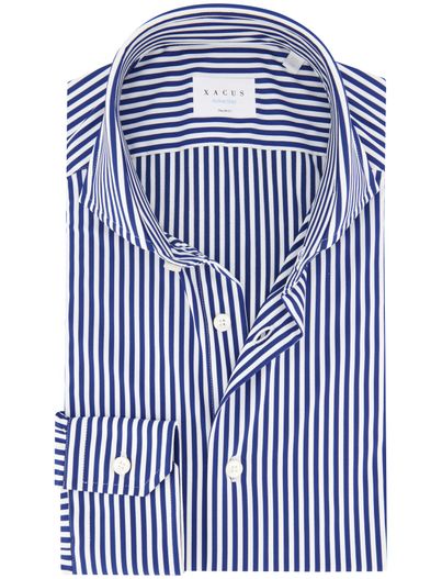 Xacus Xacus overhemd blauw gestreept tailored fit cutaway boord