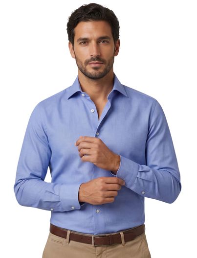 Xacus Xacus evolution fit overhemd lichtblauw Travel Shirt semi-wide spread boord