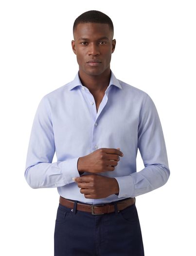 Xacus Xacus tailored fit overhemd lichtblauw Travel Shirt