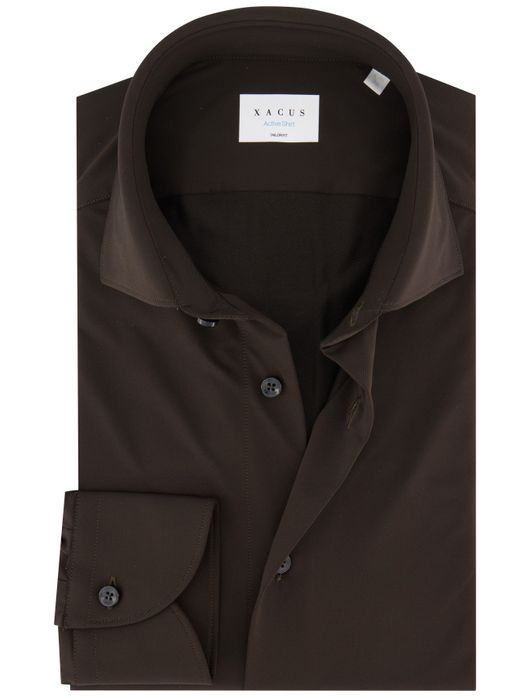 Xacus tailored fit overhemd donkerbruin