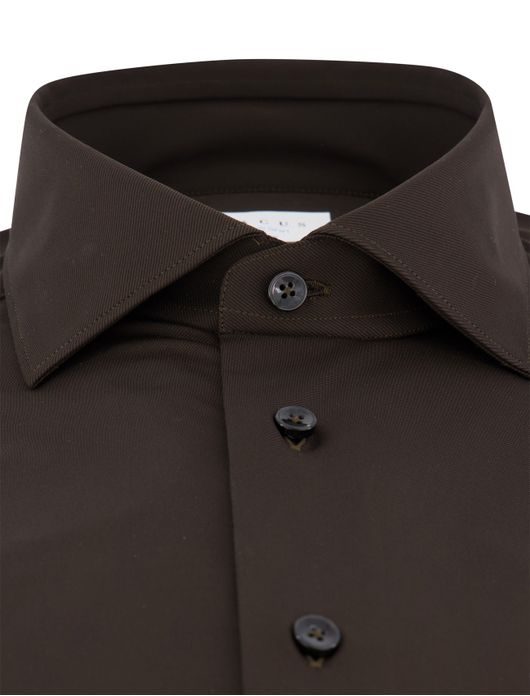 Xacus tailored fit overhemd donkerbruin