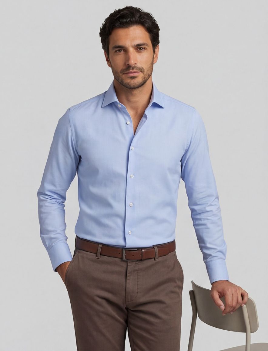 Xacus tailored fit overhemd effen lichtblauw