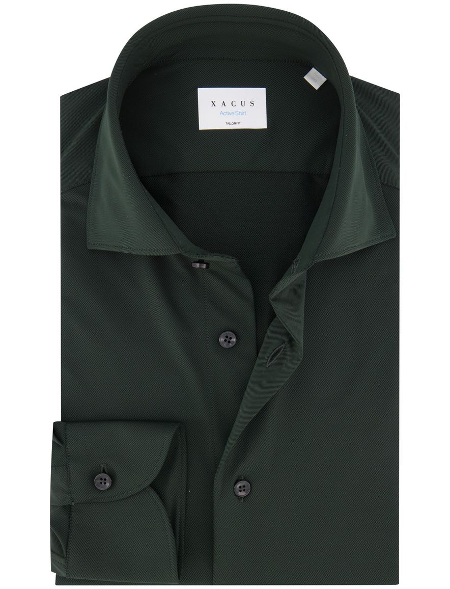 Xacus tailored fit overhemd donkergroen