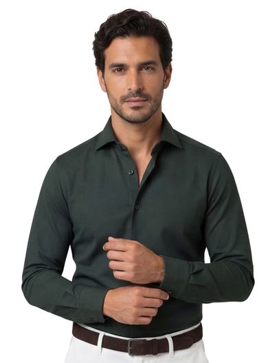 Xacus Xacus tailored fit overhemd donkergroen polyester