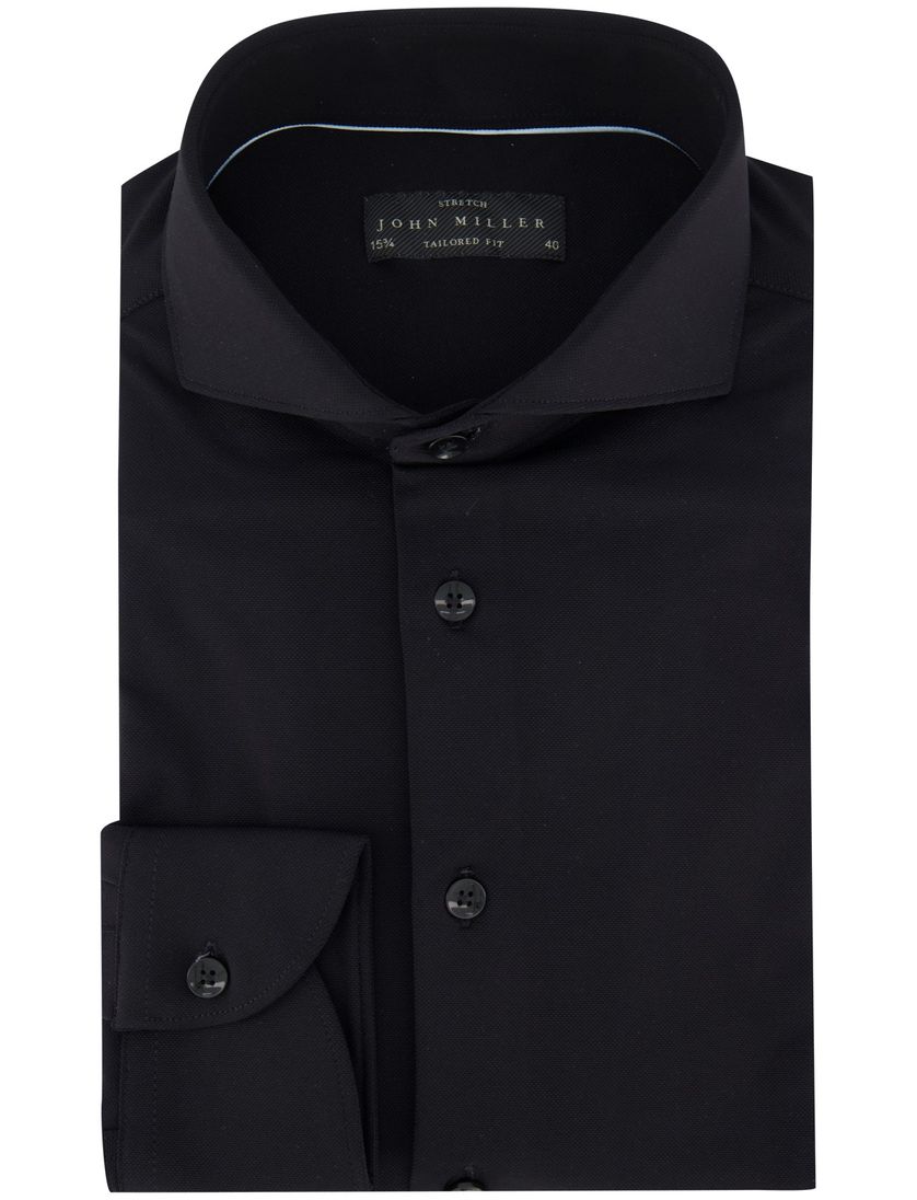 John Miller tailored fit knitted overhemd zwart