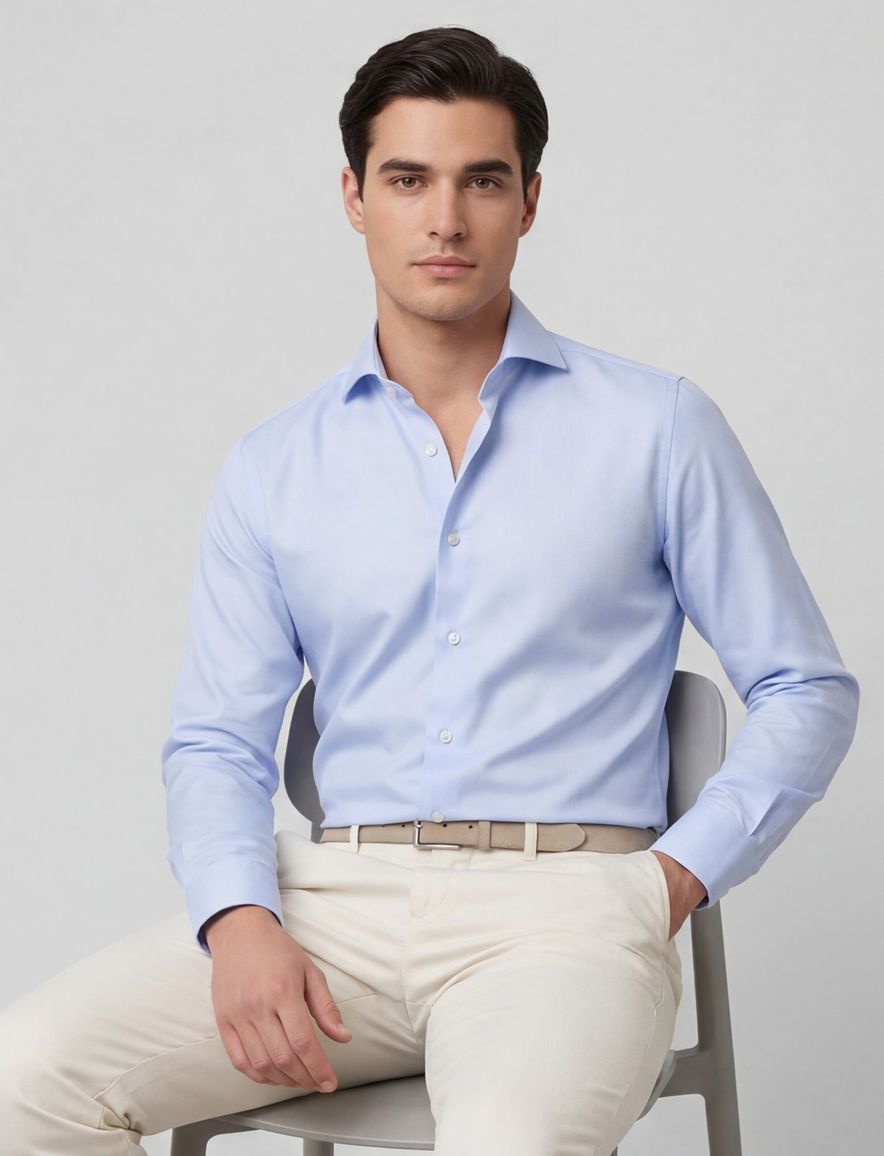 John Miller overhemd lichtblauw effen katoen