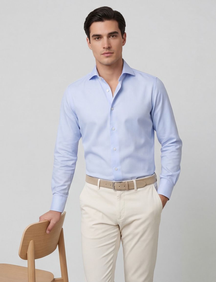 John Miller overhemd lichtblauw effen katoen