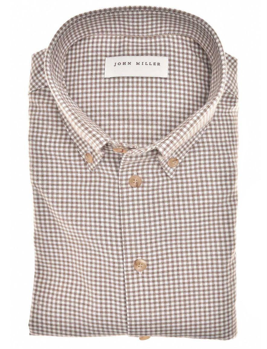 John Miller overhemd bruin geruit katoen