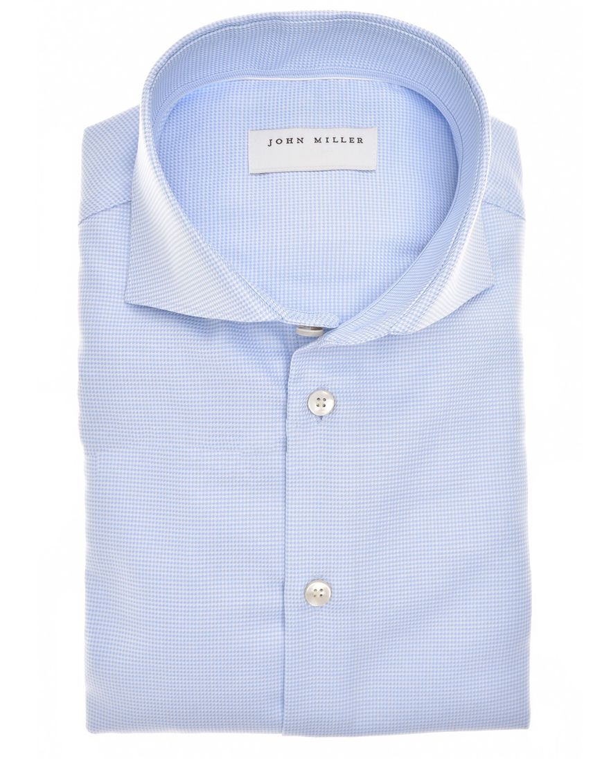 John Miller overhemd lichtblauw ruitjes katoen