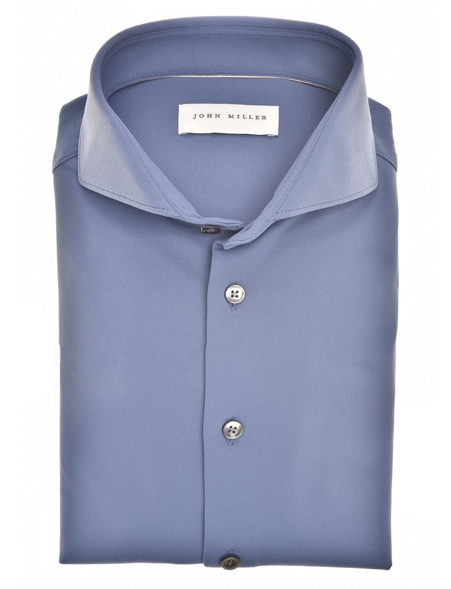 John Miller overhemd blauw effen katoen
