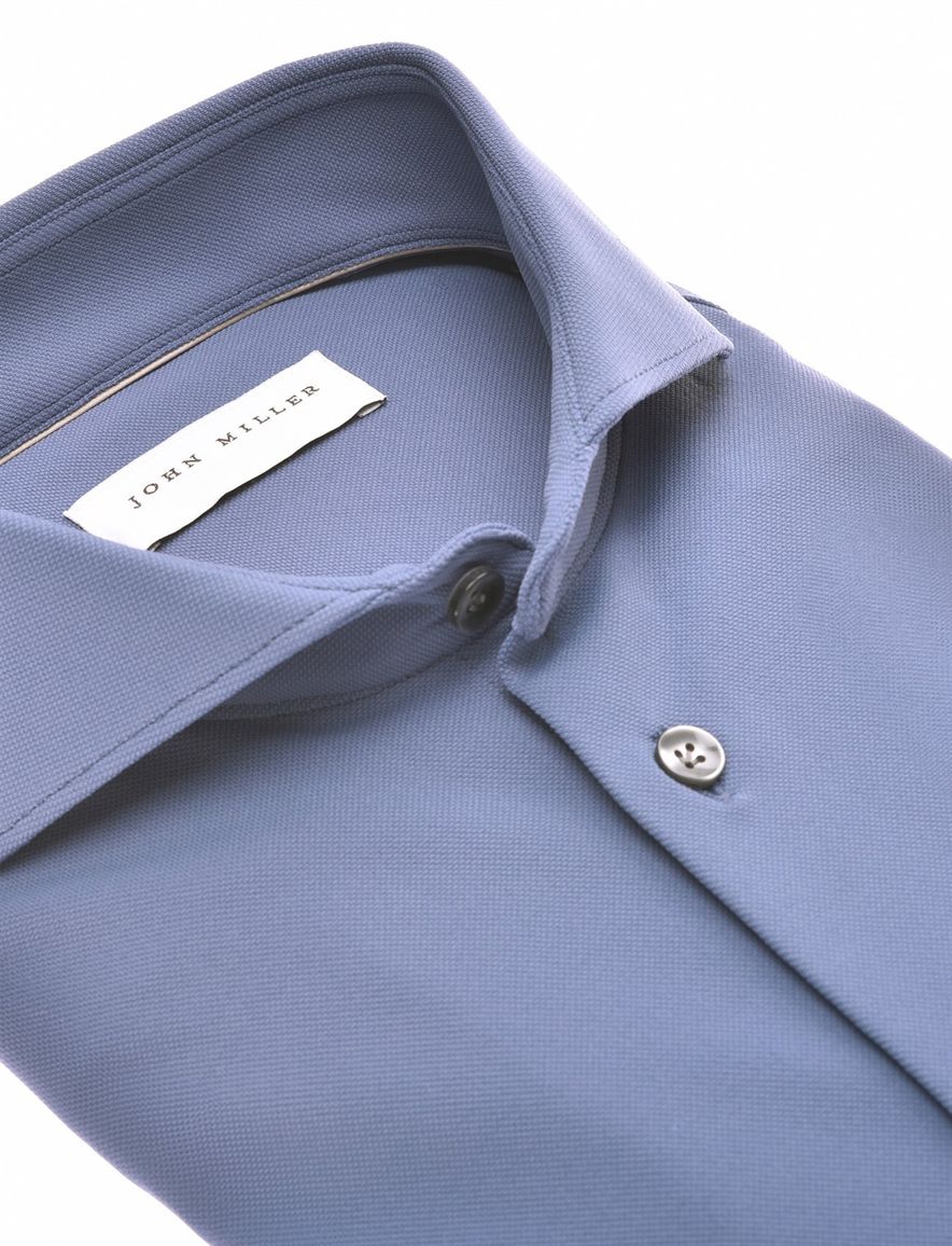 John Miller overhemd blauw effen katoen