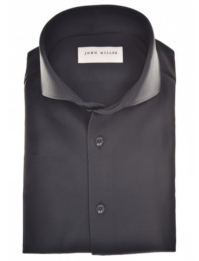John Miller John Miller overhemd zwart effen katoen