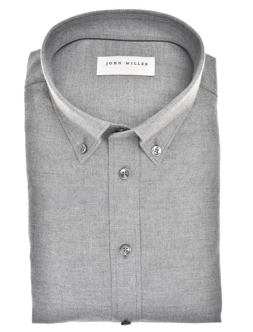 grijs John Miller tailored fit new overhemd mouwlengte-7 flanel