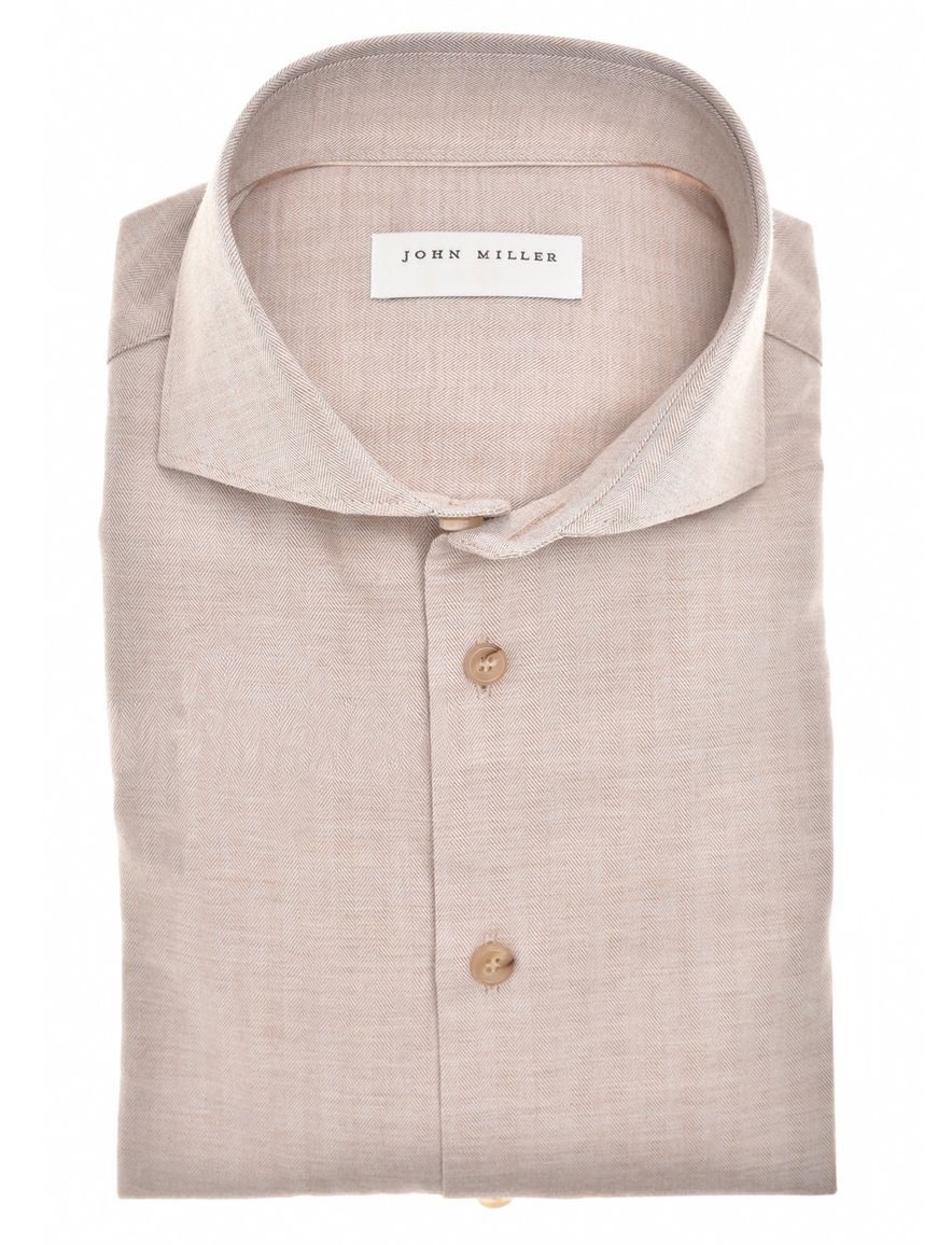 overhemd mouwlengte 7 bruin John Miller Tailored Fit