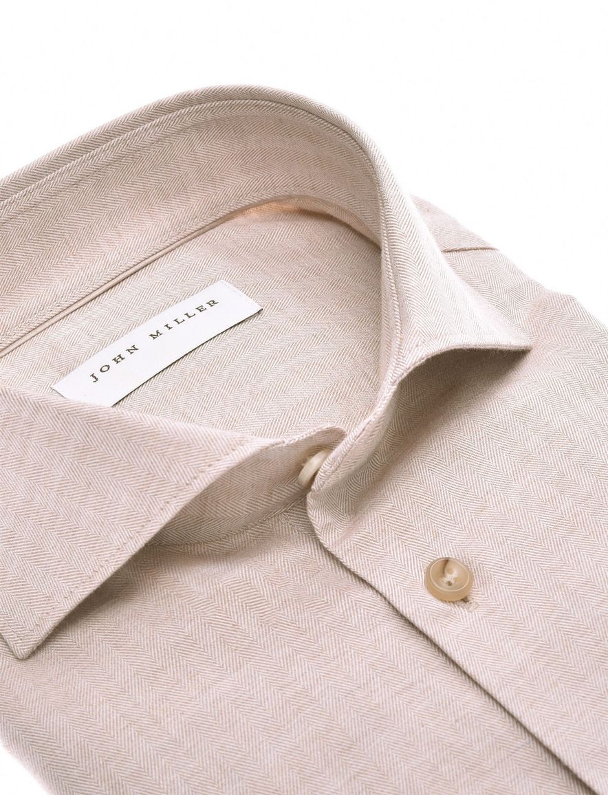 overhemd mouwlengte 7 bruin John Miller Tailored Fit