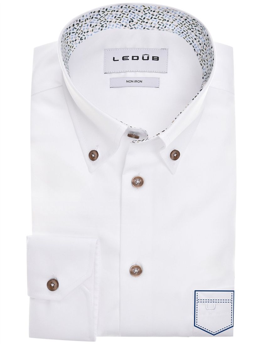 Ledub overhemd effen wit mouwlengte 7