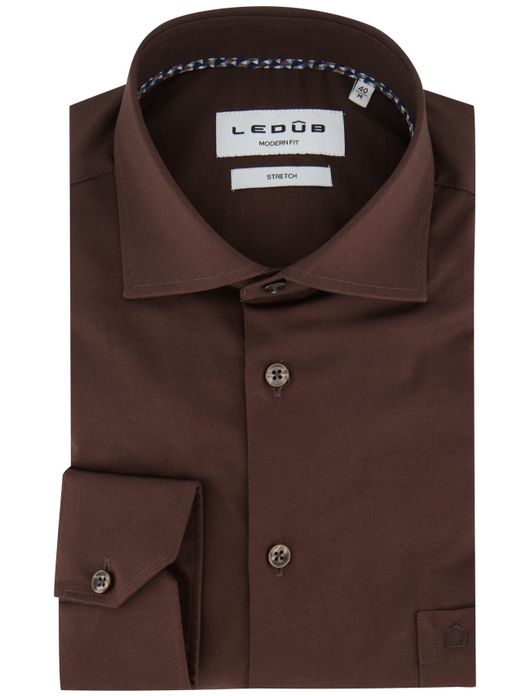 Ledub modern fit overhemd bruin katoen